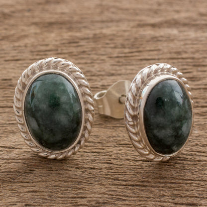 Dark Mystique Jade  Button Earrings