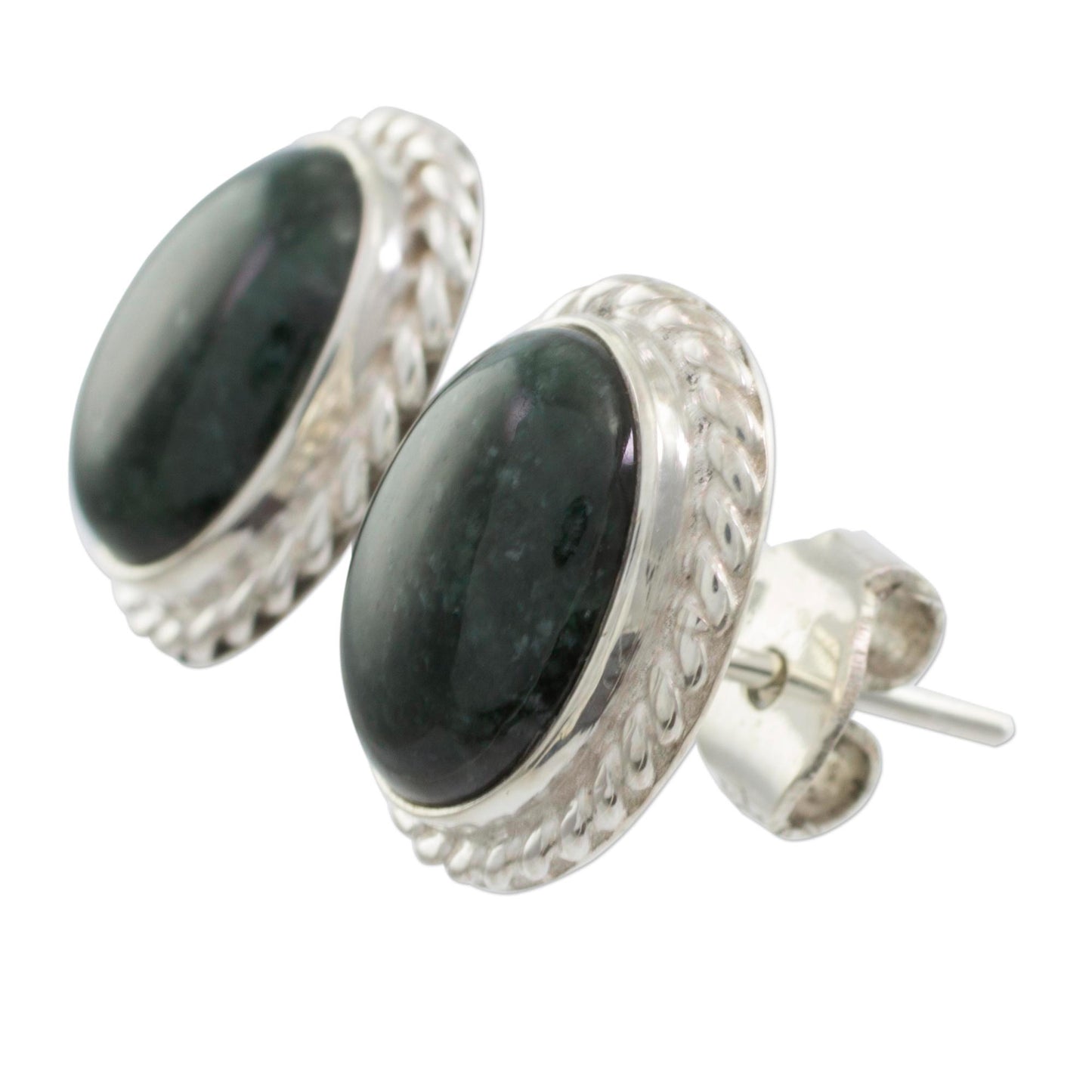 Dark Mystique Jade  Button Earrings