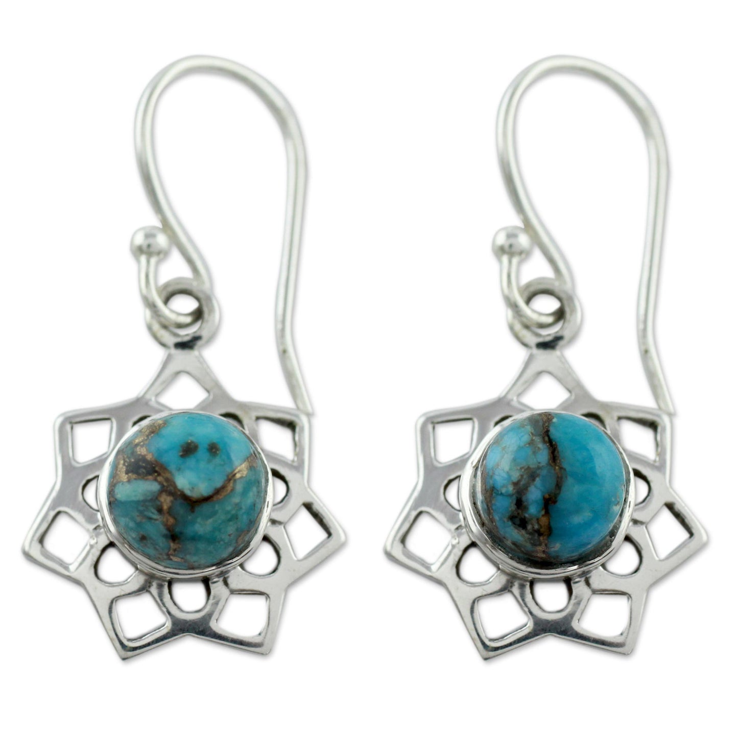 Star of Gujurat Turquoise Color Earrings Hand Crafted in Sterling Silver