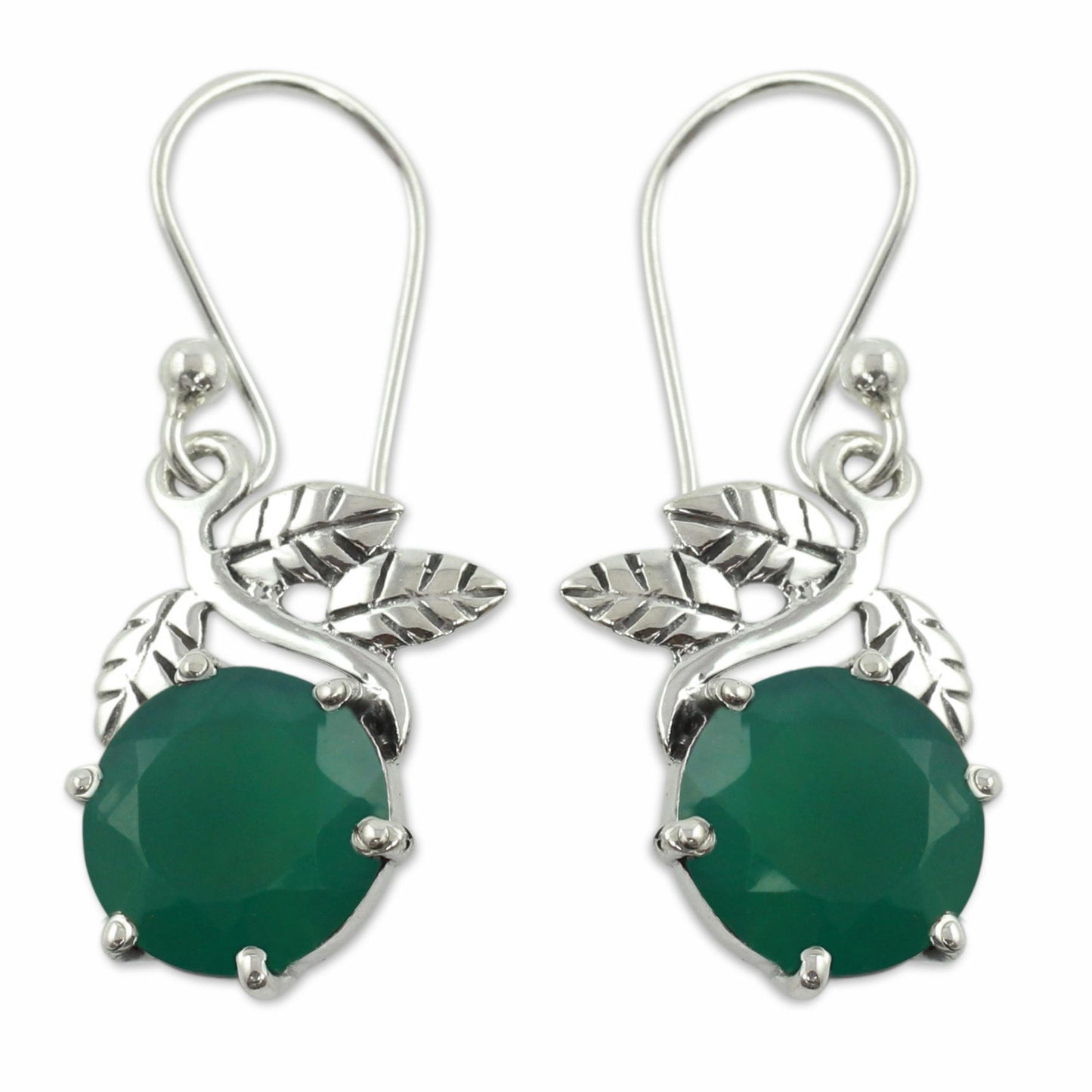 Forbidden Fruit Green Onyx Earrings in Sterling Silver Jewelry from India