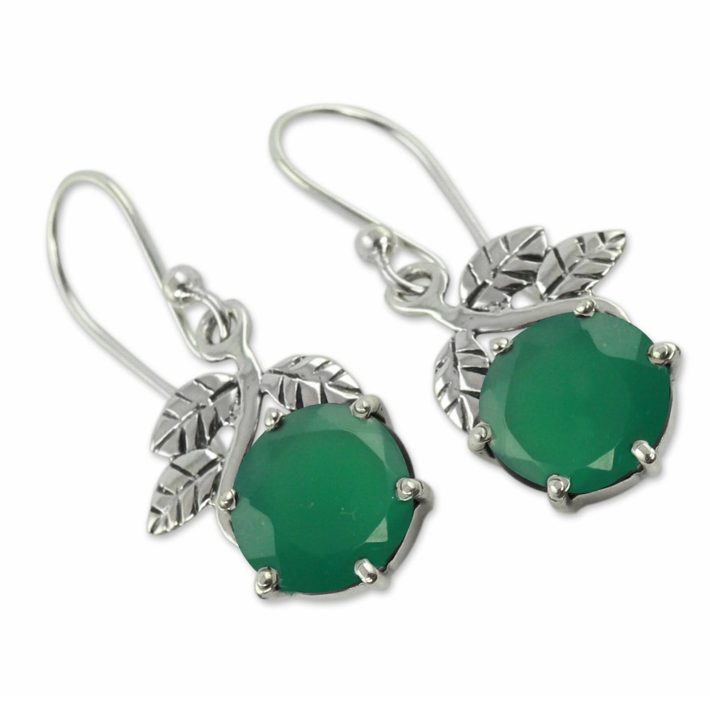 Forbidden Fruit Green Onyx Earrings in Sterling Silver Jewelry from India