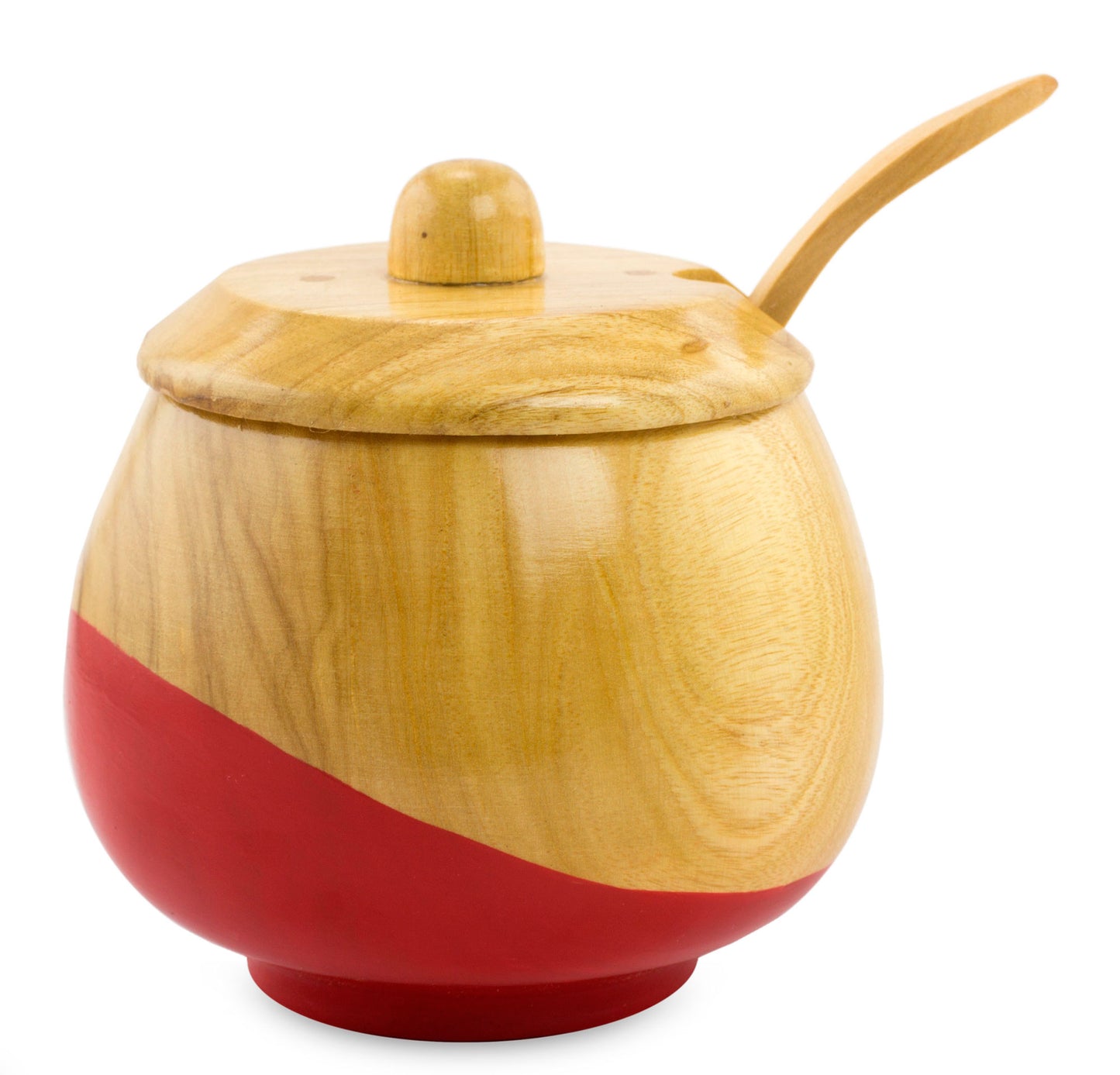 Sweet Red Dip Painted Hand Carved Wood Sugar Bowl