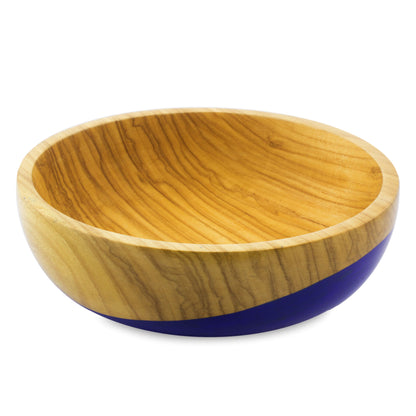 Spicy Blue Dip Painted Hand Carved Wood Bowl (large)