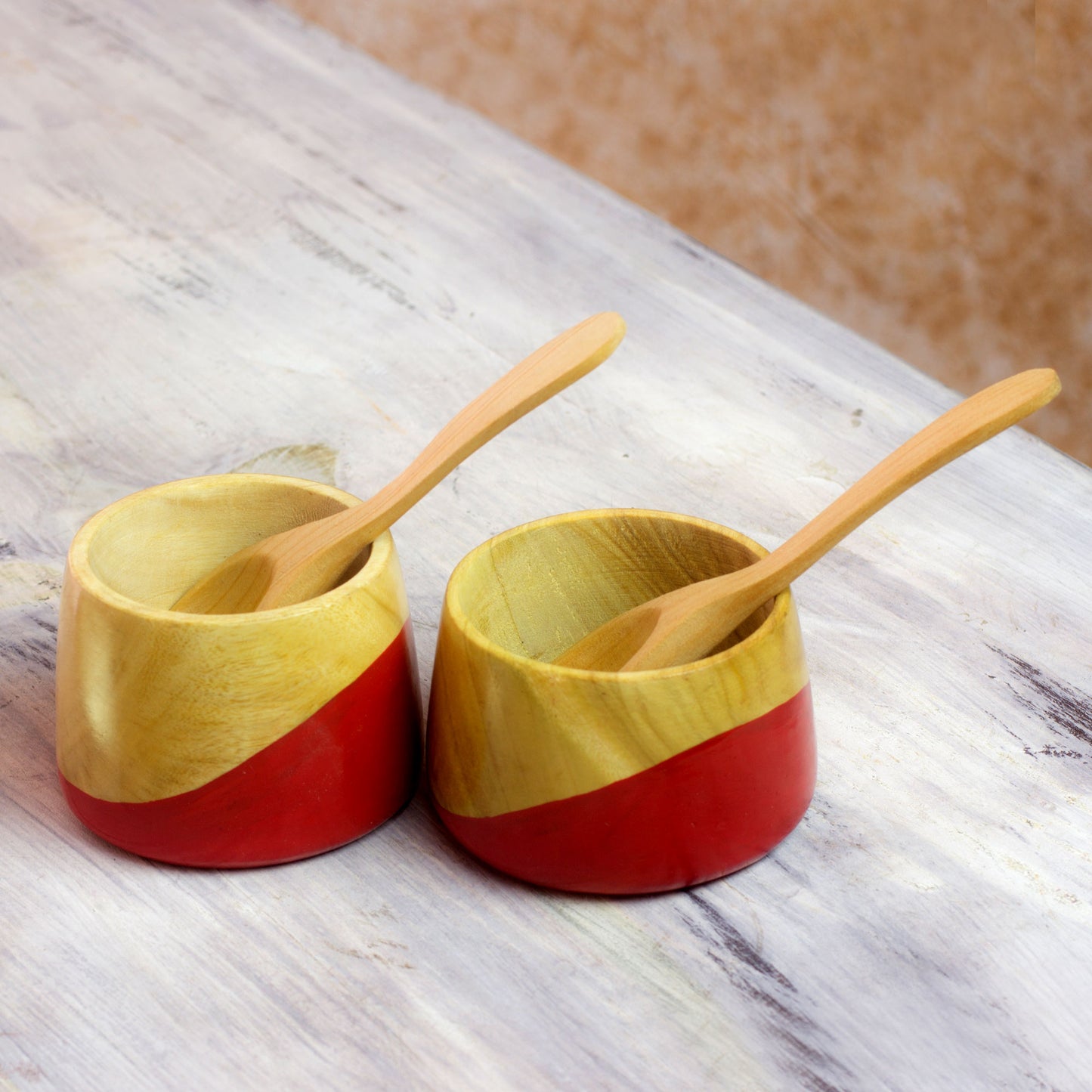 Spicy Red Salsa Bowls and Spoons Hand Crafted (pair)