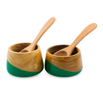 Spicy Green Salsa Bowls and Spoons Hand Crafted (pair)