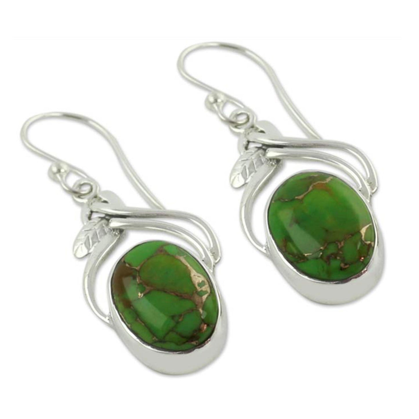 Green Dew Handcrafted Sterling Silver Earrings from India