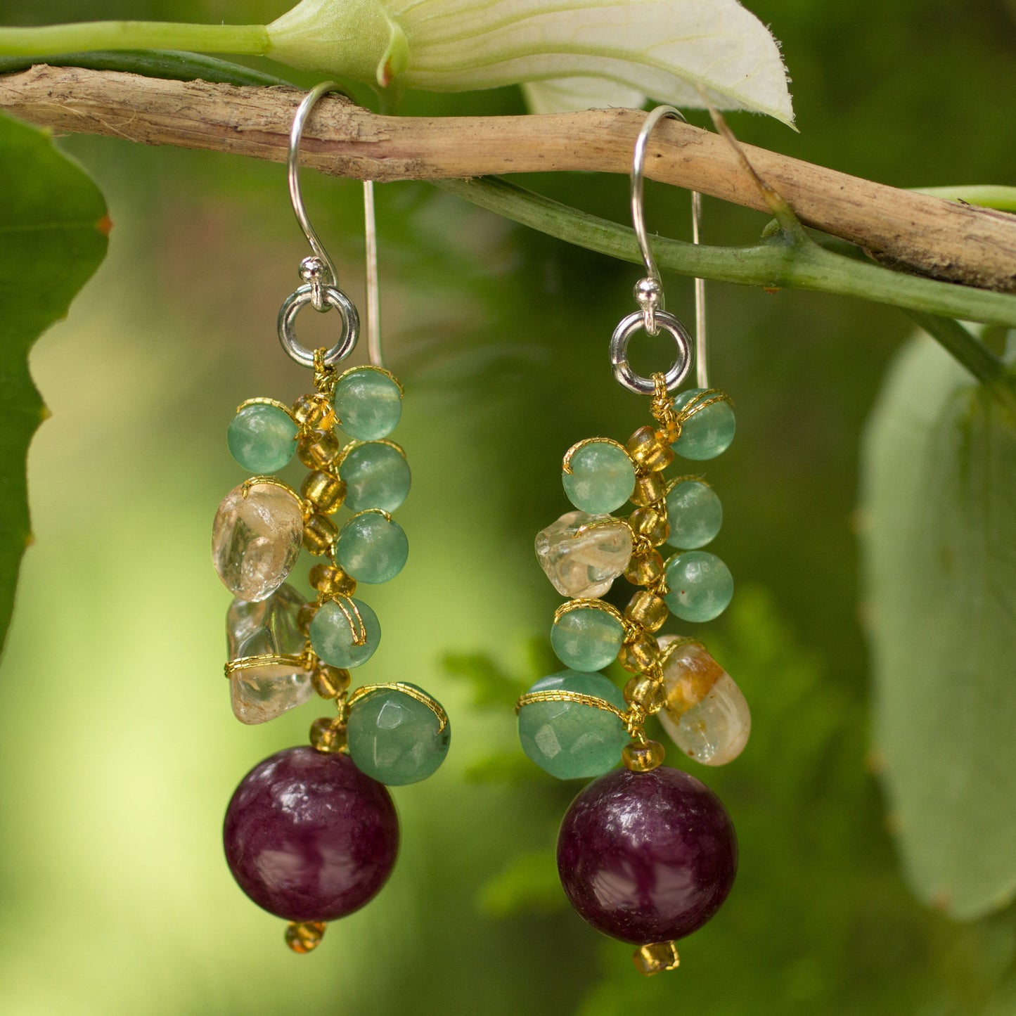 Sweet Berries Handcrafted Citrine and Quartz Cluster Earrings