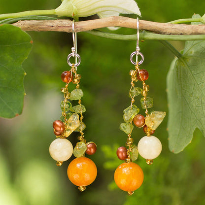 NOVICA - Silver Pearl & Multi-gem Earrings