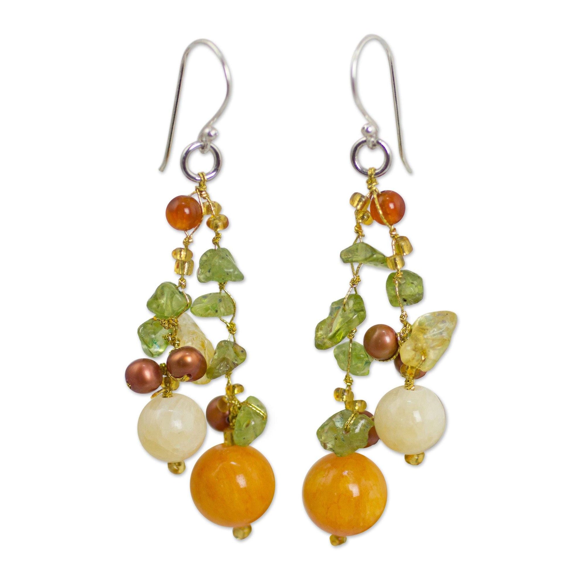 NOVICA - Silver Pearl & Multi-gem Earrings