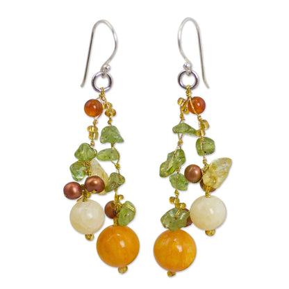 NOVICA - Silver Pearl & Multi-gem Earrings