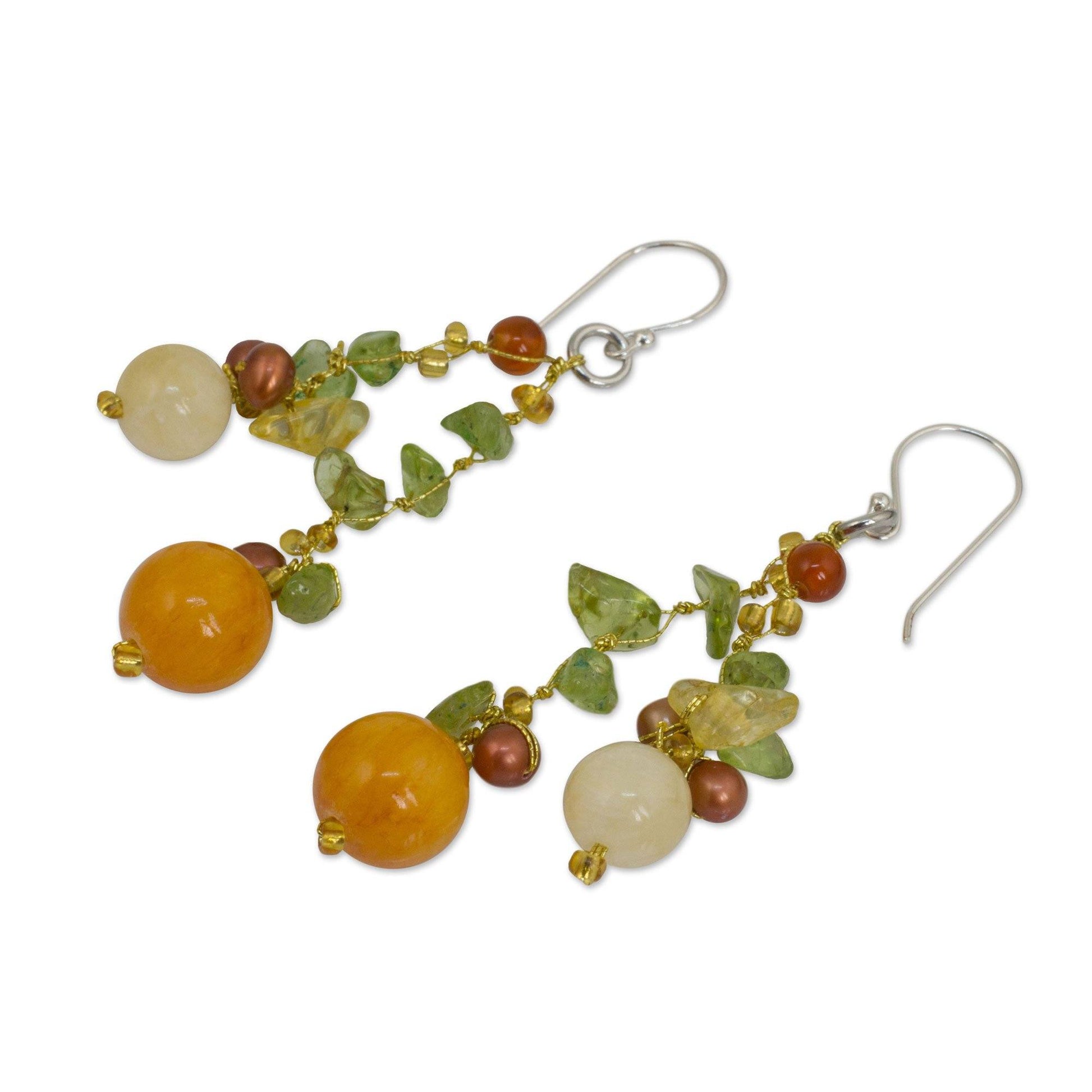 NOVICA - Silver Pearl & Multi-gem Earrings