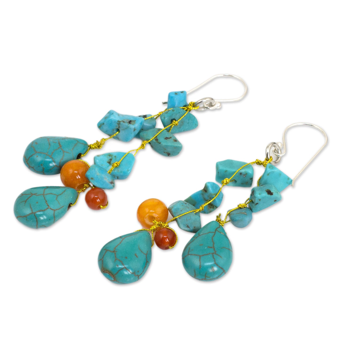 Tropical Sea Unique Turquoise Colored Handcrafted Earrings with Carnelian