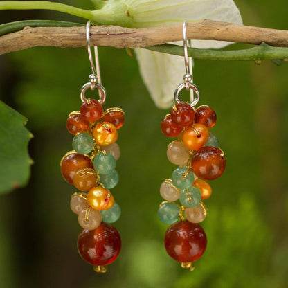 Golden Vineyard Gemstone & Pearl Earrings