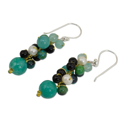 Verdant Vineyard Thai Pearl Green Agate Quartz Cluster Earrings