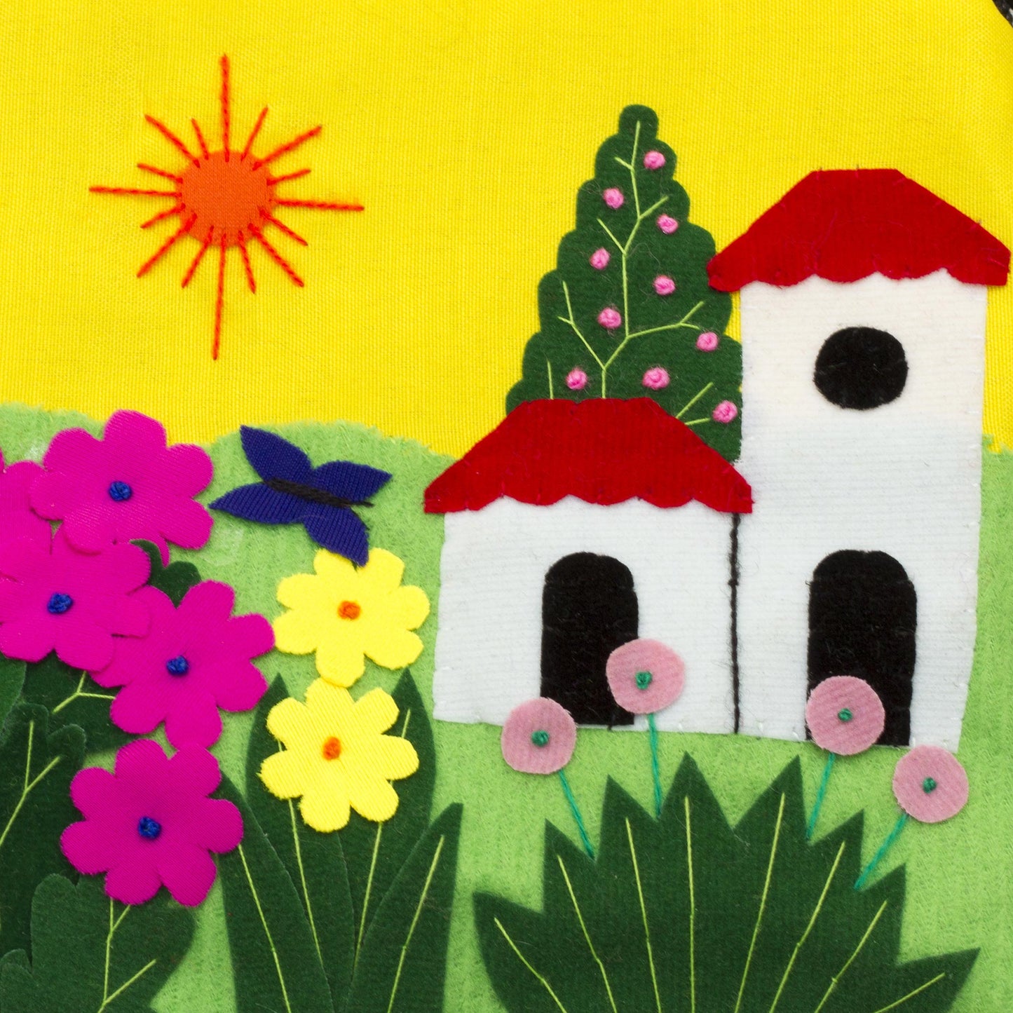 Sunny Afternoon Andean Folk Art Cotton Applique Cosmetic Case