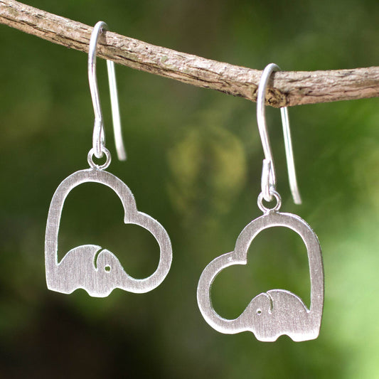 Heartfelt Elephants Sterling Silver Dangle Earrings
