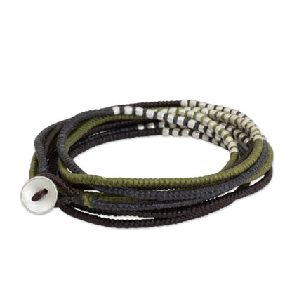 Karen Khaki Chic Brown Khaki Grey Wrap Bracelet with Silver Accents