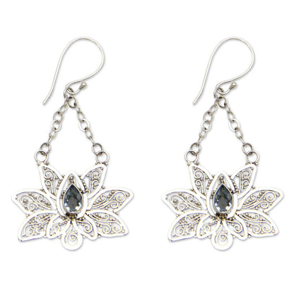 Treasured Lotus Blue topaz flower earrings