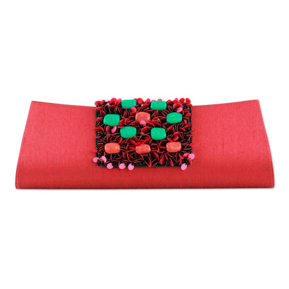 Red Radiance Beaded clutch handbag