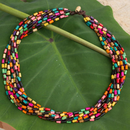 Chiang Mai Belle Wood Beaded Necklace in Rainbow Colors