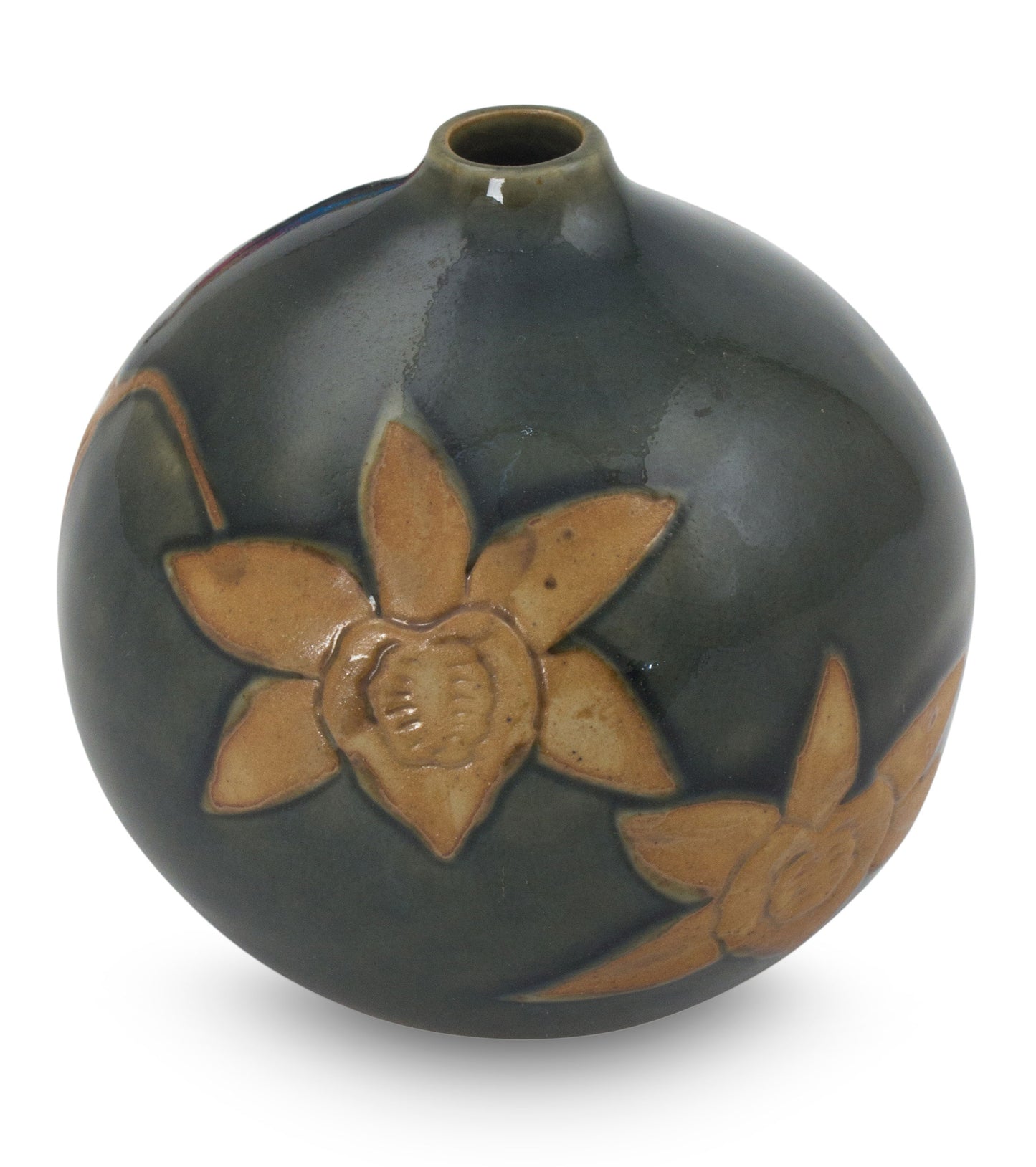 Orchid Splendor Artisan Crafted Watertight Ceramic Vase from Thailand