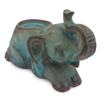 Reclining Turquoise Elephant Celadon Ceramic Tea Light Holder from Thailand