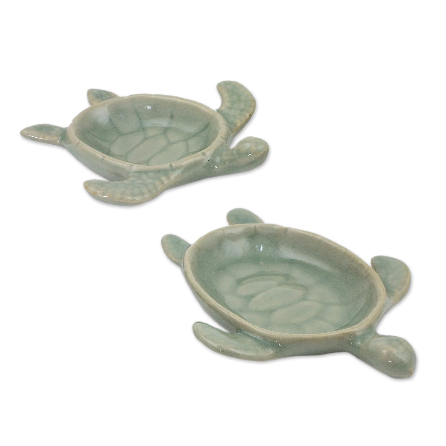 Aqua Thai Turtles Handcrafted Celadon Ceramic Bowls from Thailand (pair)