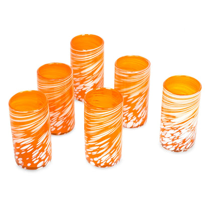 Festive Orange Set of 6 Orange Artisan Crafted Hand Blown Glasses