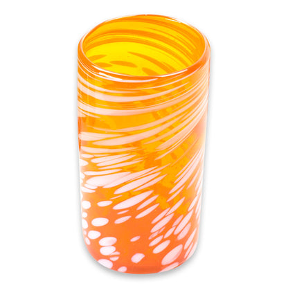 Festive Orange Set of 6 Orange Artisan Crafted Hand Blown Glasses