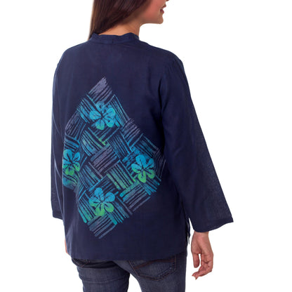 Blue Frangipani Universe Cotton Batik Tunic