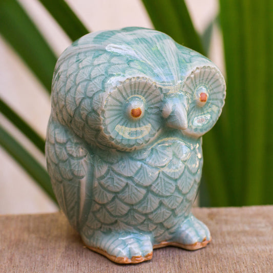 Little Blue Owl Ceramic Figurine