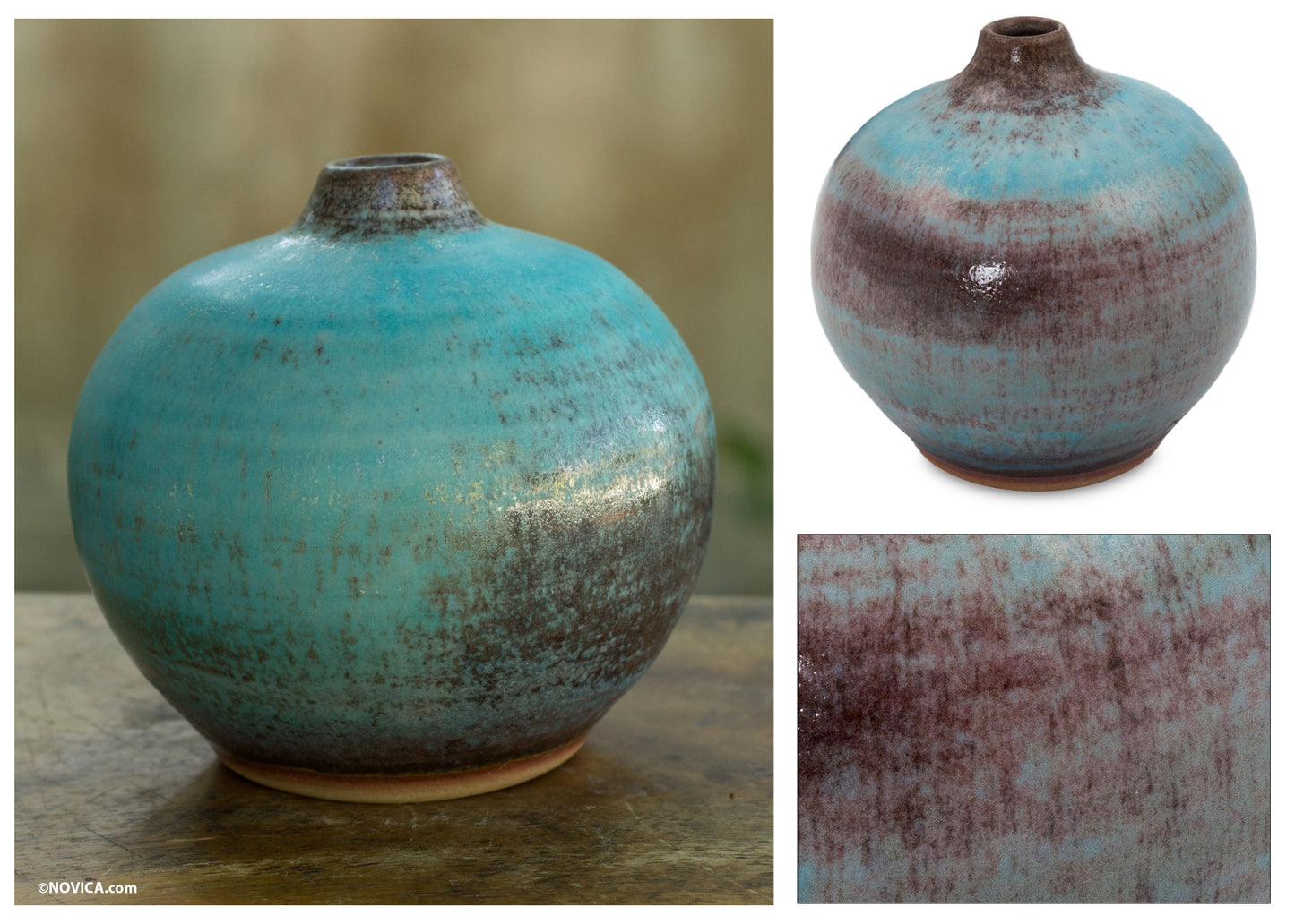 Turquoise Realm Blue & Earth Tone Round Ceramic Vase