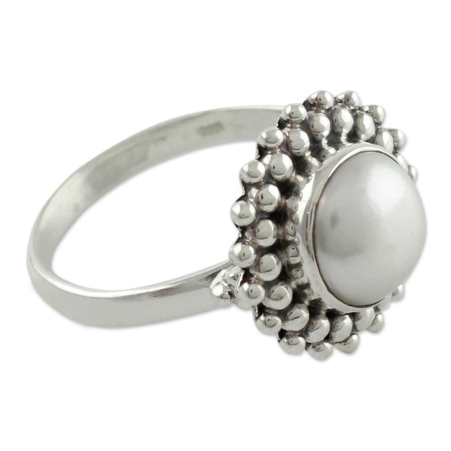 Kolkata Halo Artisan Crafted Sterling Silver Pearl Ring