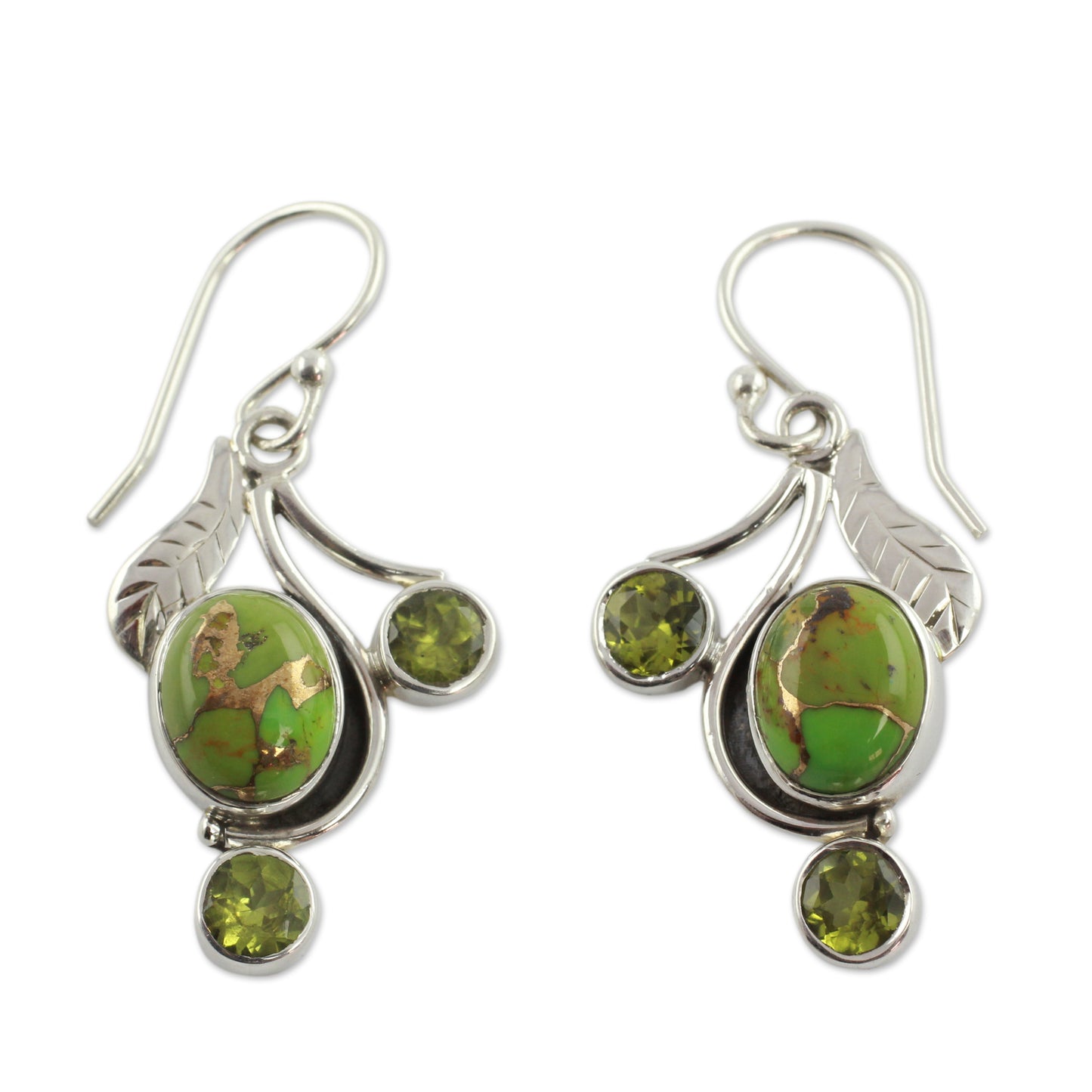 Dew Blossom Green Turquoise and Peridot Earrings from India