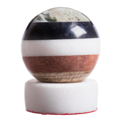 Peaceful Harmony Natural Gemstones Sphere Sculpture with Onyx Stand