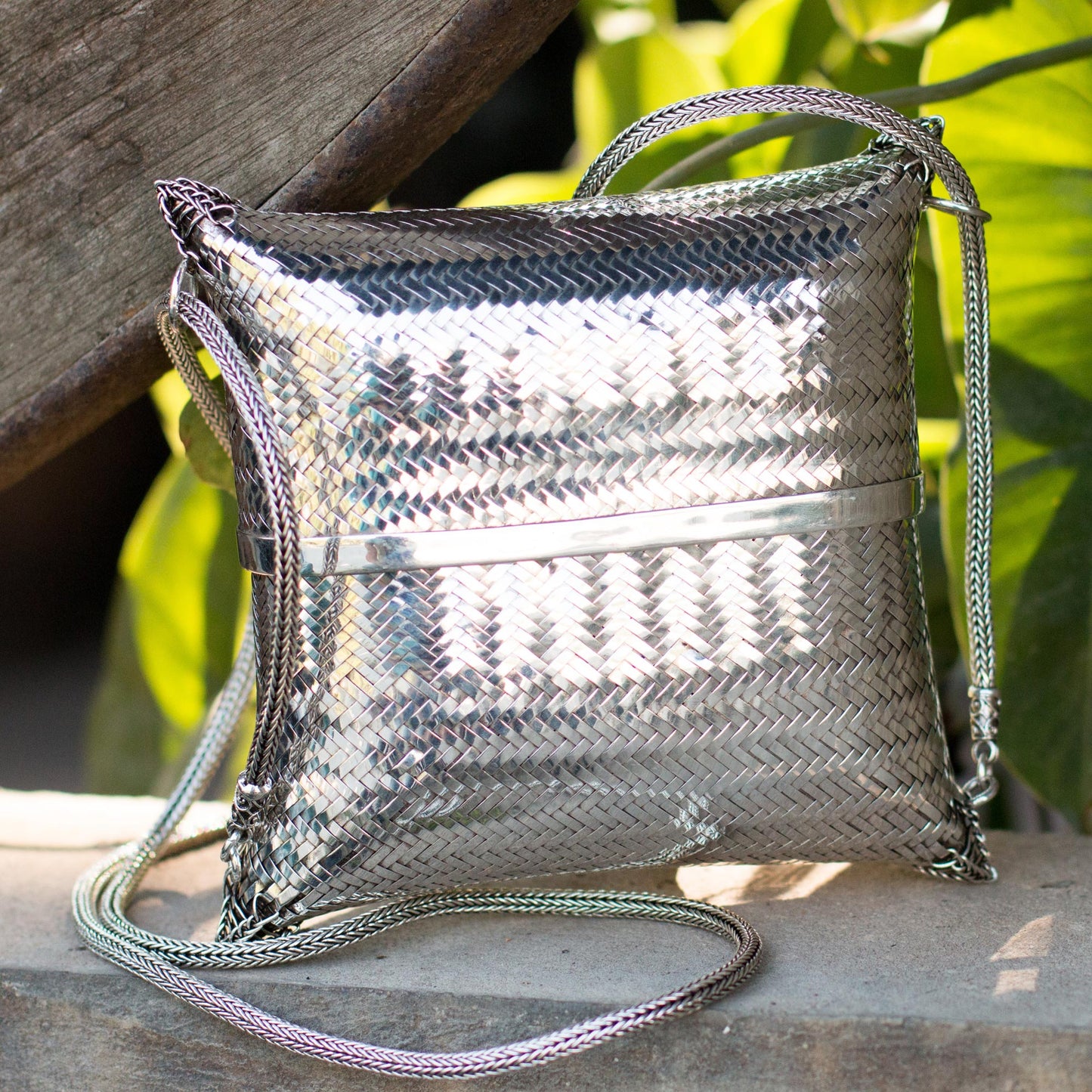 Thai Weavings Silver Plated Petite Woven Shoulder Bag