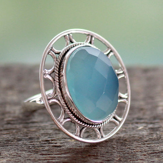 Mumbai Sky Modern Silver Ring with Blue Chalcedony