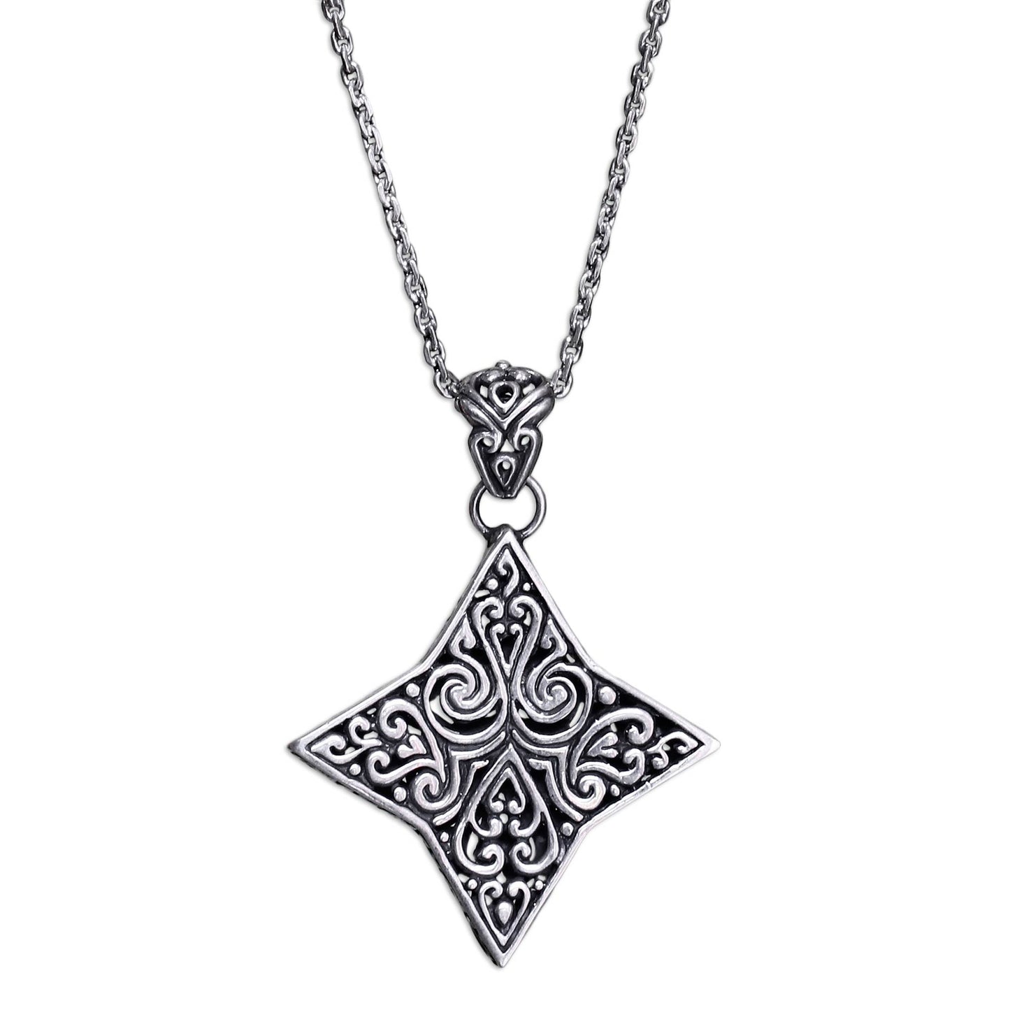 Star of Bali Balinese Floral Star Handmade Silver Necklace