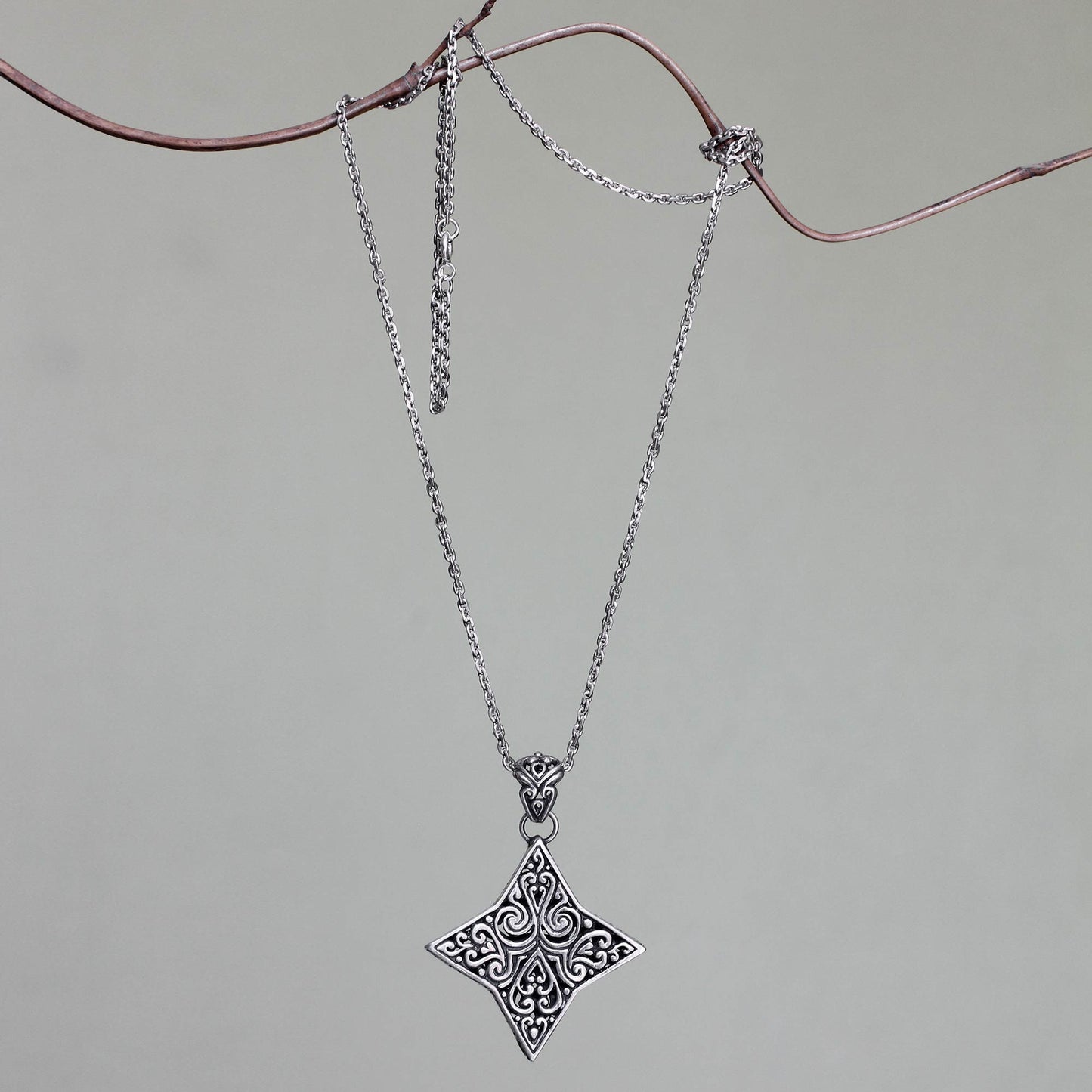 Star of Bali Balinese Floral Star Handmade Silver Necklace