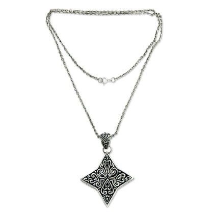 Star of Bali Balinese Floral Star Handmade Silver Necklace