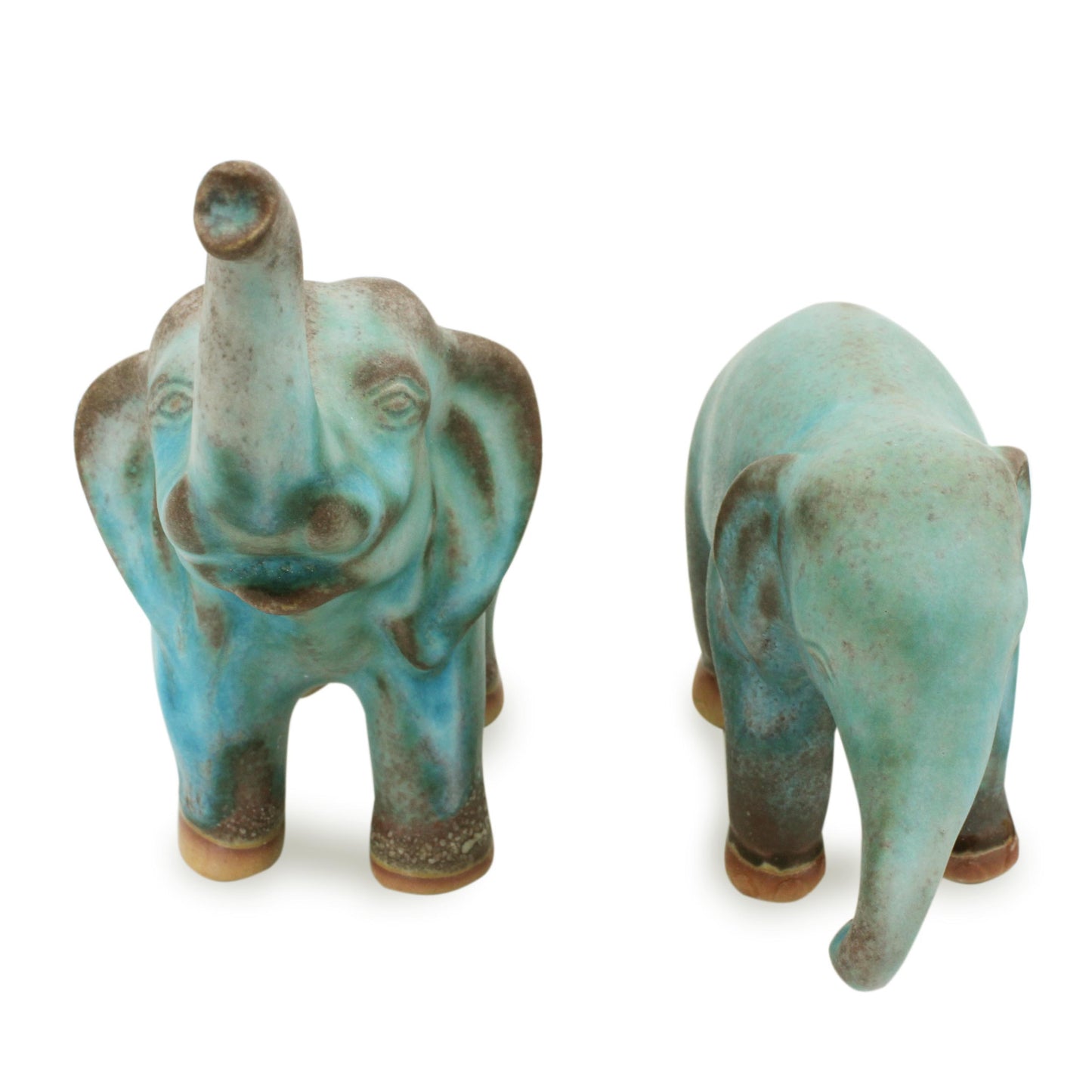 Thai Greetings Artisan Crafted Ceramic Figurines Blue Elephants (pair)