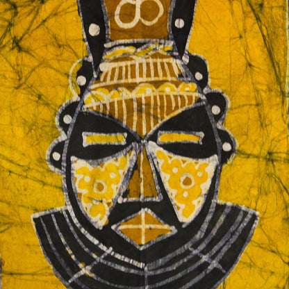 Aya African Mask Brown and Yellow African Mask Cotton Batik Wall Hanging