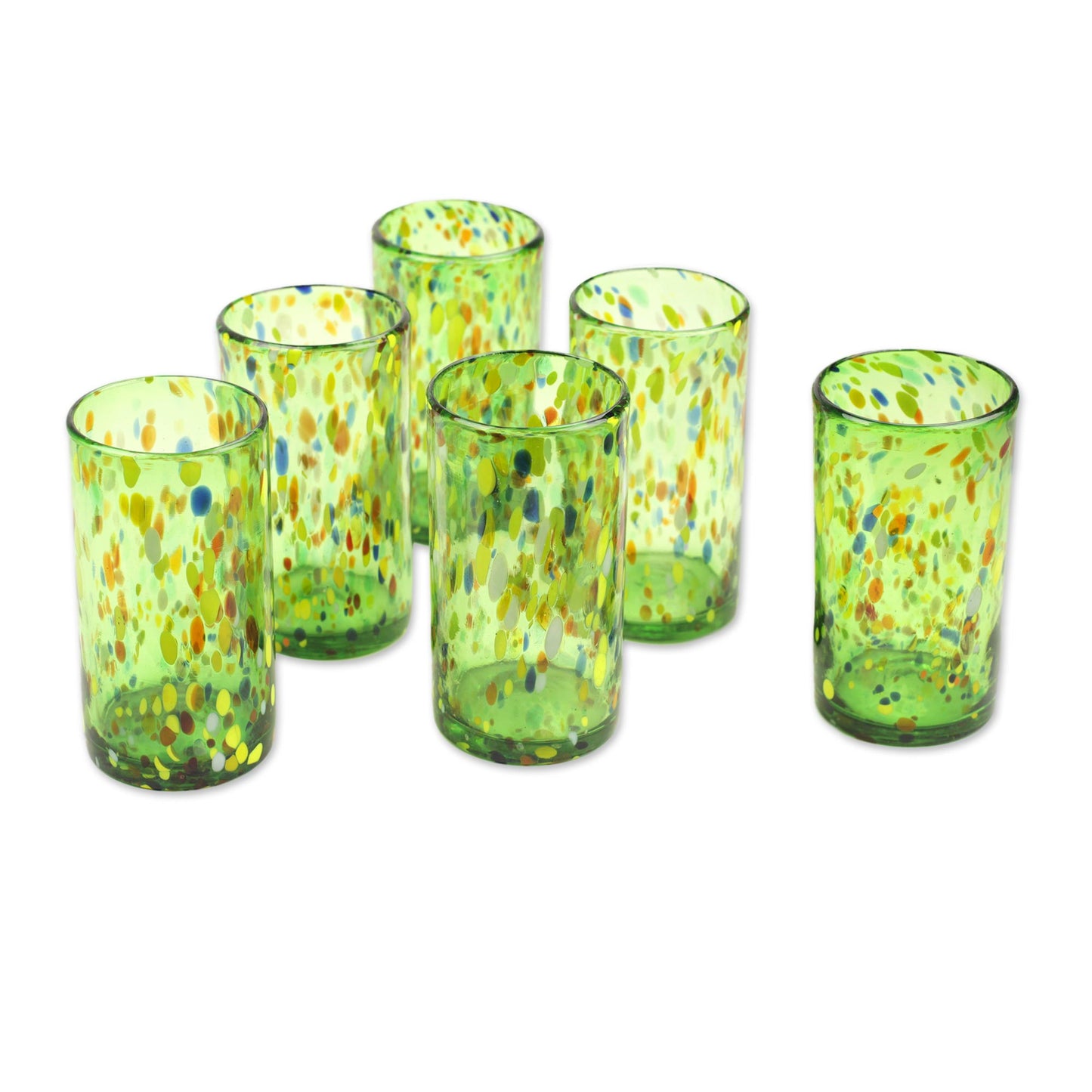 Lime Rainbow Raindrops Hand Crafted Blown Glass Tumblers (set of 6)