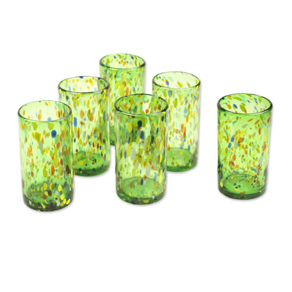 Lime Rainbow Raindrops Hand Crafted Blown Glass Tumblers (set of 6)