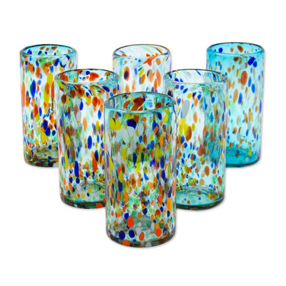 Sky Rainbow Raindrops Hand Crafted Blown Glass Tumblers (set of 6)