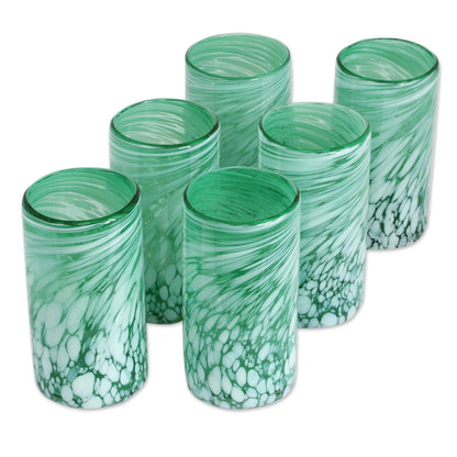 Festive Green Set of 6 Green Artisan Crafted Hand Blown Glasses
