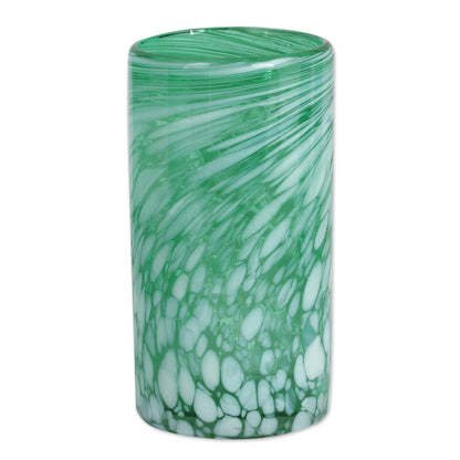 Festive Green Set of 6 Green Artisan Crafted Hand Blown Glasses