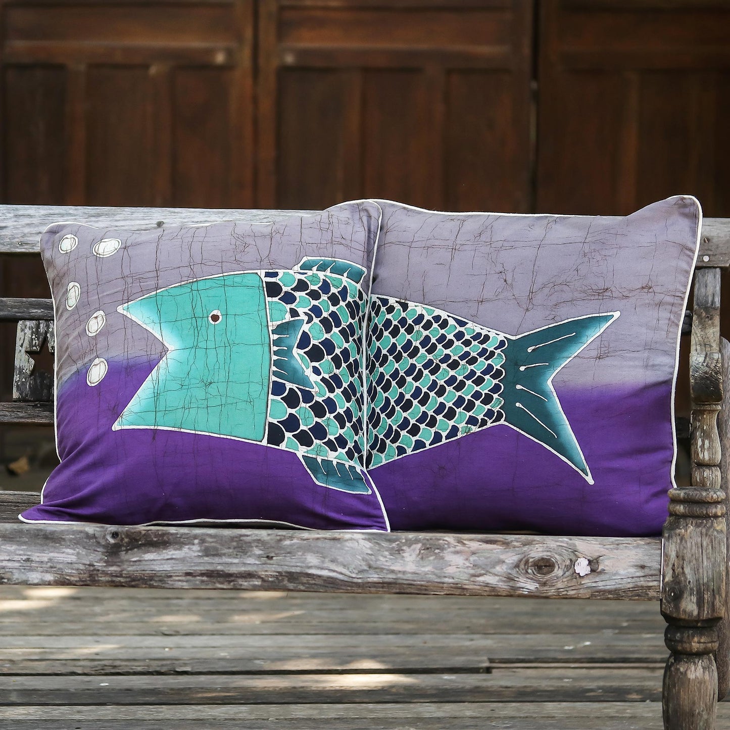 Lucky Thai Fish Handmade Cotton Batik Cushion Covers (Pair)