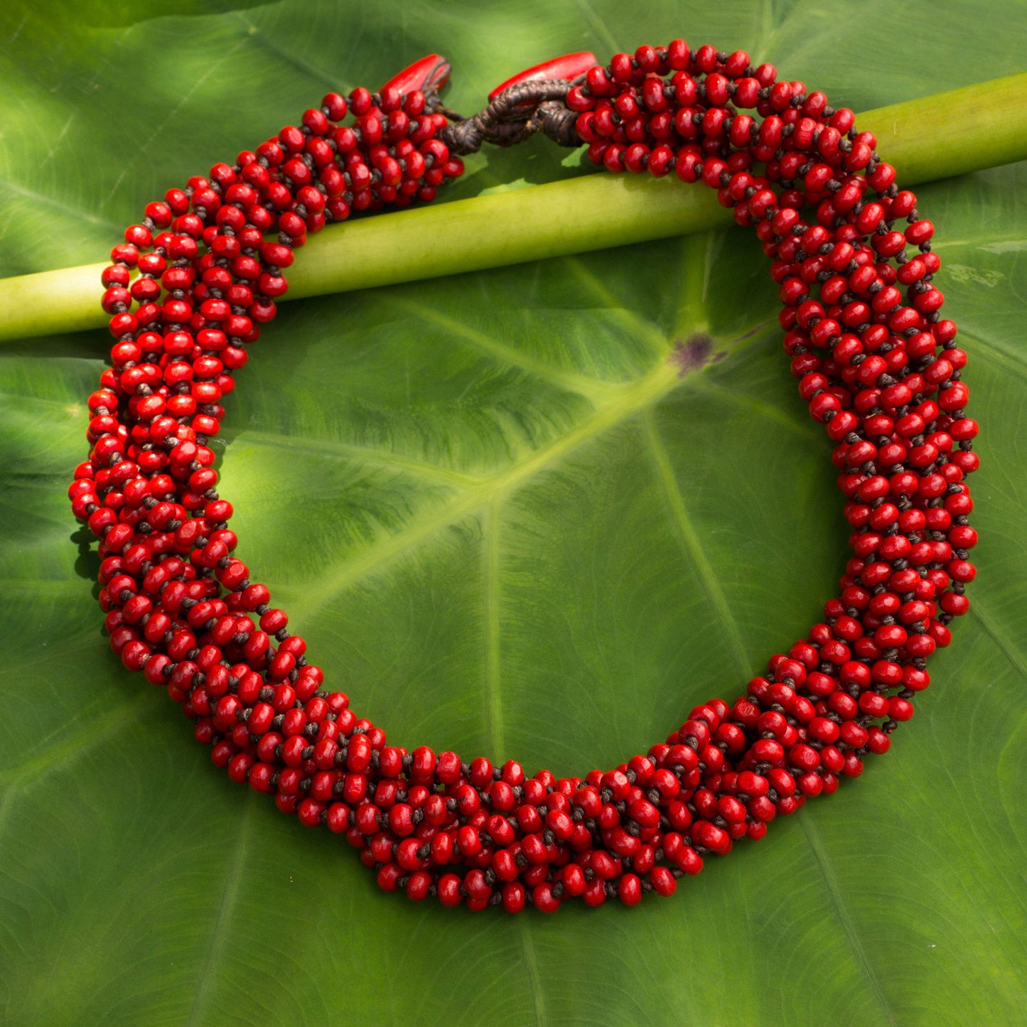 Bangkok Belle Red Torsade Necklace Wood Beaded Jewelry