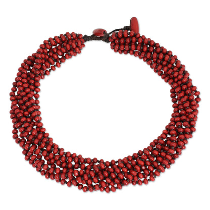 Bangkok Belle Red Torsade Necklace Wood Beaded Jewelry